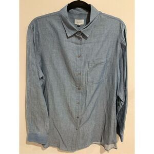 Denim Blouse Button Down Shirt Sz 10 -JIGSAW Blue Long Sleeve Cotton Womens EUC